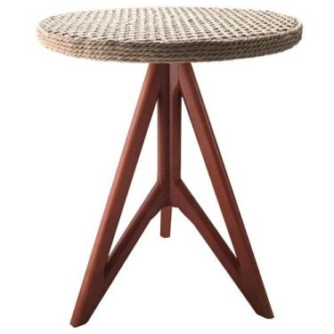 Imagem de Mesa de Apoio Gávia Ozki 62 cm Madeira Eucalipto Amêndoa Corda Plana R