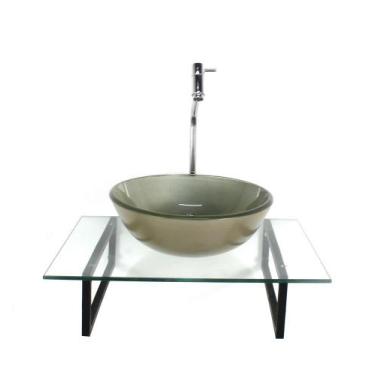 Imagem de Kit Cuba Vidro Redonda Champanhe Tampo 60Cm Incolor E - Cubas E Gabine