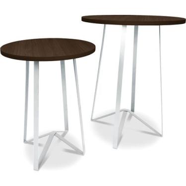 Imagem de Mesa De Canto Dupla Palon Redonda Decoração Para Sala Branco/Villandry