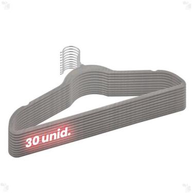 Imagem de Kit 30 Cabides 45cm Veludo Cinza Slim Antideslizante Roupa - ARBORETHO