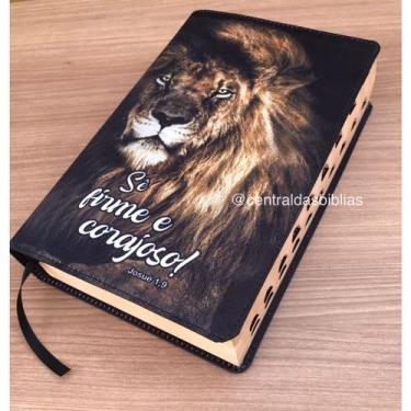 Imagem de Bíblia Leão sê firme e corajoso  Grande Com Harpa E Índice Letras Hipe