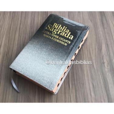 Imagem de Biblia Prata com preto material sintético  Evangelica  Letra Hiper com