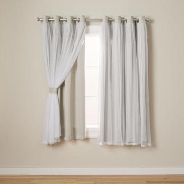 Imagem de TOWN & COUNTRY LUXE Cortinas internas de camada dupla Talia, blecaute transparente e escurecimento do ambiente, parte superior com ilhós, conjunto com 2 unidades, 132 cm L x 163 cm C (pacote com 2