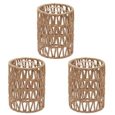 Imagem de Giutna Pacote com 3 persianas boho de vime, 15 cm A x 12 cm P de substituição para abajur, luminária pendente de 4 cm para lustre, luminária de chão, ventilador de teto, luminária de parede (amarelo)
