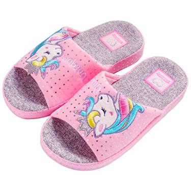 Imagem de Pantufas infantis de unicórnio para a família para uso doméstico antiderrapante para meninas e meninos, rosa, 10.5-12 Little Kid