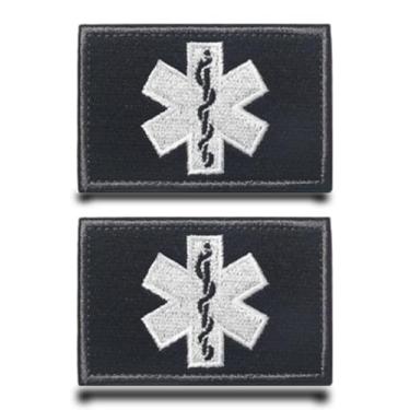 Imagem de 2 peças de emblema militar tático EMT preto bordado gancho e laço aplique engraçado bandeira remendos para jaqueta, colete, mochilas, bolsas, roupas, jeans, bonés, chapéus