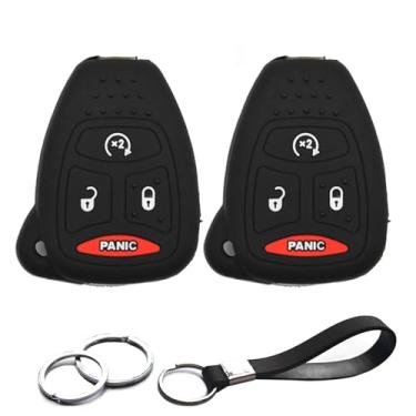Imagem de 2 peças compatíveis com KOBDT04A Jeep Commander Compass Grand Cherokee Patriot Wrangler Chrysler 300 Aspen Sebring Remote Head 4 botões Silicone FOB Capa protetora de chave sem chave suporte remoto