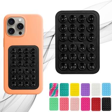 Imagem de Suporte de capa de telefone com sucção, acessório de telefone adesivo de silicone para iPhone e Android, suporte de telefone com espelho de brinquedo fidget mãos-livres para chuveiro, vídeos Tiktok e selfies (preto)