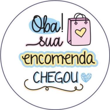 Imagem de 140 etiquetas adesivas OBA SUA ENCOMENDA CHEGOU - 3,5X3,5cm - MIMOS CR