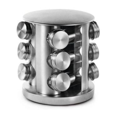 Imagem de Porta Temperos Giratório com potes em Vidro Suporte Inox 12 peças - On