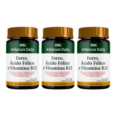Imagem de Ácido Fólico, Ferro com Vitamina B12 Nature Daily 60 Cápsulas Kit com 
