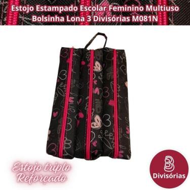 Imagem de Estojo Estampado Escolar Feminino Multiuso Bolsinha Lona 3 Divisórias 