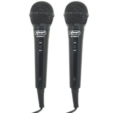 Imagem de Kit 2 Microfones Dinâmico c/ Fio P10 P2 Cabo 2,8 Metros Karaokê e Caix