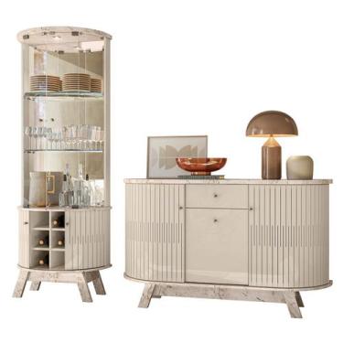 Imagem de Buffet Monza 136cm 310136 e Cristaleira Marina 309136 Calacata Off Whi