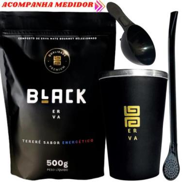 Imagem de Kit Tereré  Black Erva Mate 500g + Copo de Alumínio Térmico Preto + Bo