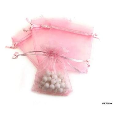 Imagem de Saquinhos de organza  Rosa 7x9 com fita cetim 50 unidades - OKABOX
