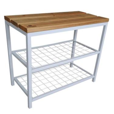 Imagem de Banco Sapateira Hall De Entrada Aramada Metal E Madeira 60cm - Strassi