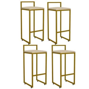 Imagem de Kit 04 Banqueta Alta Industrial 0,63 cm Metal Dourada Suede Bege - Val