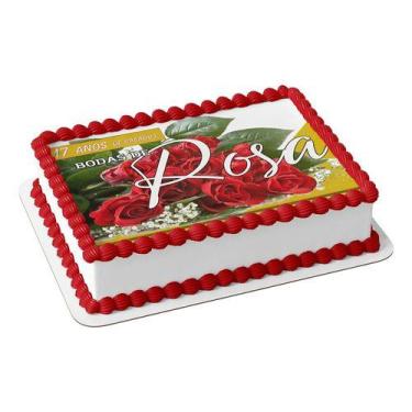 Imagem de Papel De Arroz P/ Bolo Bodas De Rosa 17 Anos De Casamento - Genérico