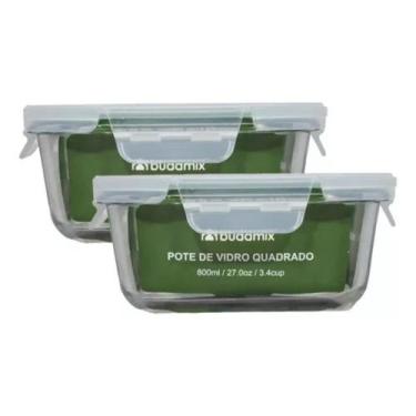 Imagem de Kit C/ 2 Potes 800ml De Vidro Marmitas Fit Tampas Herméticas - Ana Dec