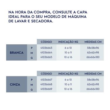 Imagem de Capa para Máquina de Lavar Electrolux Branca 10kg a 16kg Tamanho G