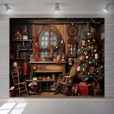 Imagem de Pano de fundo rústico de vinil para fotografia de Natal de 3 x 2,4 m, árvore de Natal, armário marrom, pano de fundo para fotos de Natal, fundo de brinquedo de Natal, festa de ano novo, sessão de