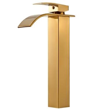 Imagem de Torneira Cascata Banheiro Bica Alta Monocomando Dourada - Holtter Home