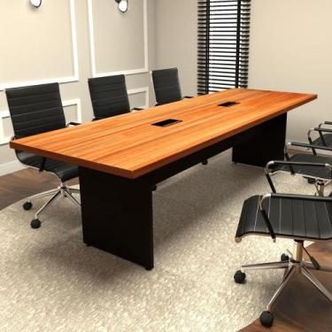 Imagem de Mesa de Reunião Escritório 2,50m Freijó com Preto 100% MDF - F5 Office