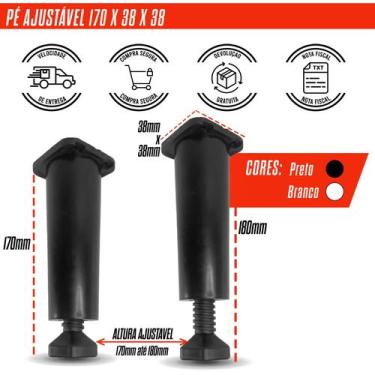 Imagem de Kit com 8 Pés de Armário Redondos Reguláveis Preto 14 a 17cm  Ideal pa