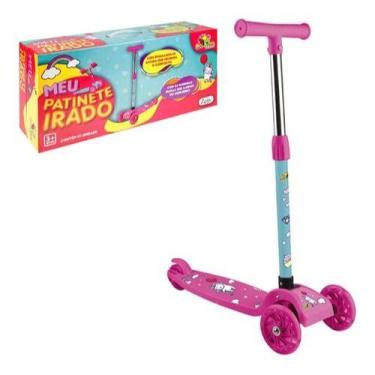 Imagem de Patinete Irado Infantil Unicórnio 40kg Rosa 3 Rodas C/ Luzes - Zein