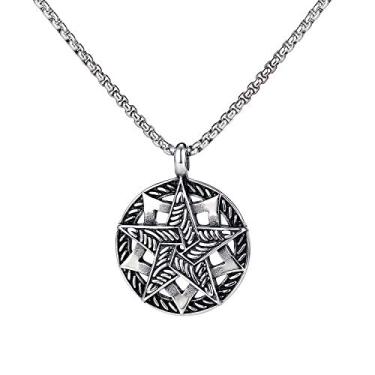 Imagem de Blowin Colar vintage de aço inoxidável com pingente de pentagrama de estrela Wicca celta, corrente de 61 cm, Aço inoxidável