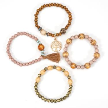 Imagem de TSMIMTS Conjunto de pulseiras empilháveis boêmias para mulheres e homens, contas elásticas multicamadas, amuleto colorido, com contas, árvore da vida, borlas, joias, pulseiras hippie, delicadas,