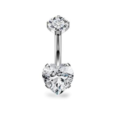 Imagem de Eakxnig Anel de umbigo Not Allergic Titanium F136 14G 10 mm 12 mm 14 mm extralongo para mulheres homens piercing de umbigo opala azul joia rosa branco coração cúbico zircônia anti salina anel de