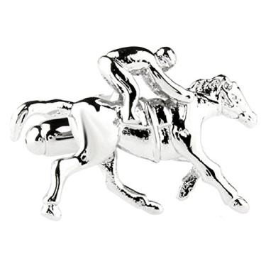 Imagem de Abotoaduras de aço banhadas a metal branco brilhante simples Corrida de cavalos de corrida esportiva