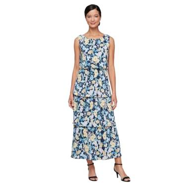 Imagem de S.L. Fashions Vestido feminino longo plissado em camadas para convidadas de casamento, primavera/verão, Azul-marinho multi, 46