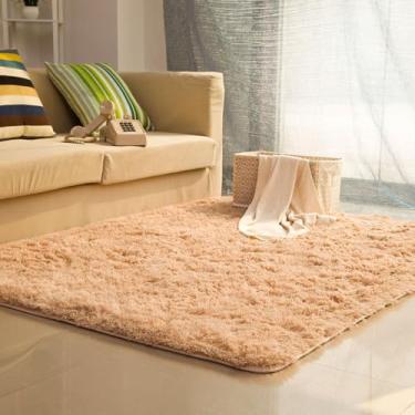 Imagem de Tapete sedoso e fofo, decoração moderna para casa, tapete longo de pelúcia felpudo, tapetes de brincar, sofá, sala de estar, quarto, cabeceira, tapetes de varanda, cáqui claro, 120 x 200 cm (47 x