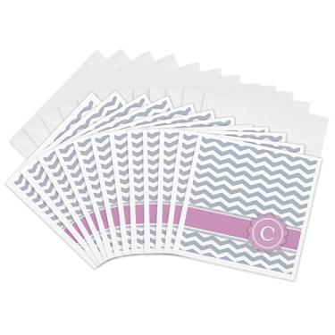 Imagem de 3dRose Carta C Monogramada em Chevron Cinza e Branco com Zig Zag Rosa Cinza Cartões Pessoais, Conjunto de 12 (gc_154248_2)