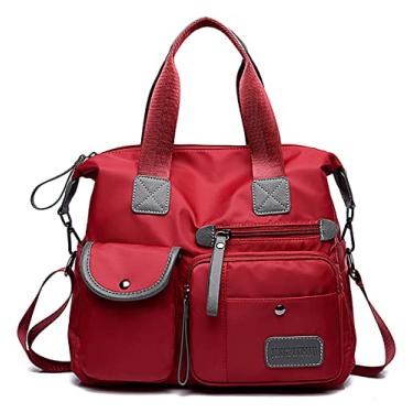 Imagem de Bolsa de ombro feminina, bolsa de ombro com vários bolsos, bolsa de enfermeira para o trabalho, bolsa transversal grande, bolsa de nylon moderna com alça superior, Vermelho puro, Medium