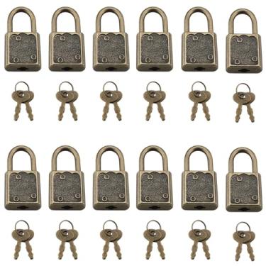 Imagem de ZZLZX 12 peças de latão antigo mini cadeado quadrado com chave vintage decorativo pequeno cadeado de metal para organizador de joias diário para caixas de joias diário baú do tesouro caixas de