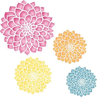 Imagem de Estêncil mural Zinnia, 35,5 x 35,5 cm - Arte mural floral floral