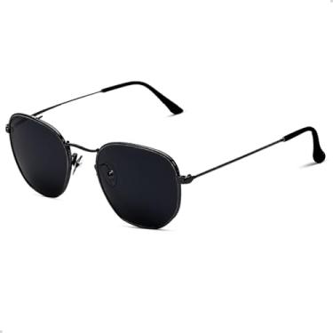 Imagem de Oculos de Sol Hexagonal Clássico Feminino Masculino Modelo Vintage Unissex Proteção UV (Preto)
