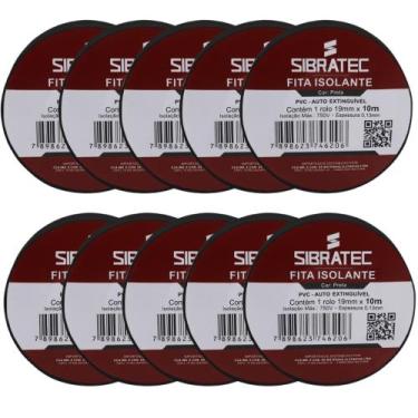Imagem de Kit 10 Fita isolante Preta 19mm x 10 metro Classe C Sibratec - MarGiri