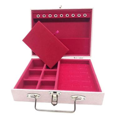 Imagem de Maleta Porta Joias Pequena Couro Sintético Rosa Perolado