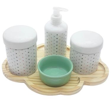 Imagem de Kit higiene 5 peças Poá Colorido - Molh. Verde - Bandeja Nuvem