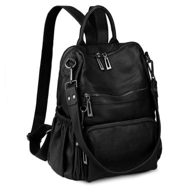 Imagem de Mochila de viagem Uromee para mulheres de couro vegano preta