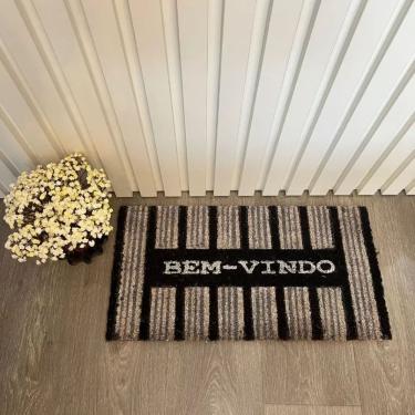 Imagem de Capacho Fibra De Coco Estampado Antiderrapante 30x60cm - Corttex - Bem Vindo Vertical