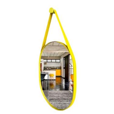 Imagem de Espelho 60x47 Oval Com Alça Moderno + Pendurador - A.J, Amarelo
