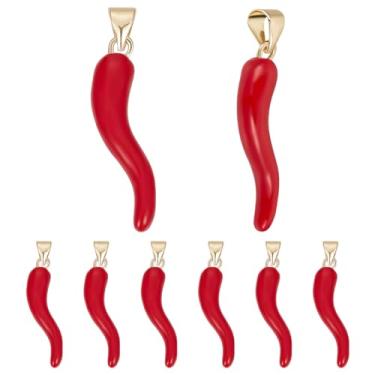 Imagem de Beebeecraft 1 caixa, 8 peças, pingentes esmaltados, pingentes de pimenta banhados a ouro 18 K, pingente de pimenta vermelha com orifício de 4 mm para pulseira, brinco, colar, faça você mesmo