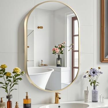 Imagem de CLBA Espelho oval de banheiro de 43 x 76 cm, espelho oval dourado, espelho de parede com moldura de metal escovado, espelhos de parede para banheiro, entrada, pia, sala de estar (horizontal ou