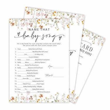 Imagem de Cartão de jogo floral, flores silvestres chá de bebê - 30 cartões de jogo de preenchimento e 1 cartão de resposta, lembrancinha de festa divertida revelação de gênero, atividade e suprimentos - Kit de